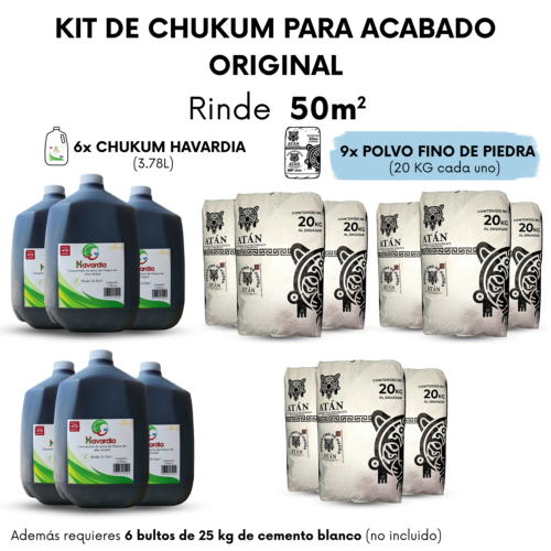 Kit de chukum para 50 m² con 6 galones de Havardia y 9 bultos de polvo fino