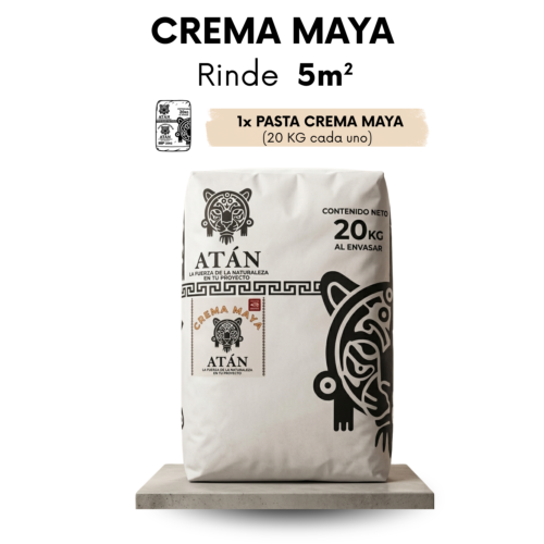 Crema Maya 20 kg – Pasta para acabados Bulto de 20 kg de la pasta Crema Maya, mezcla pigmentada lista para aplicar en acabados finos.