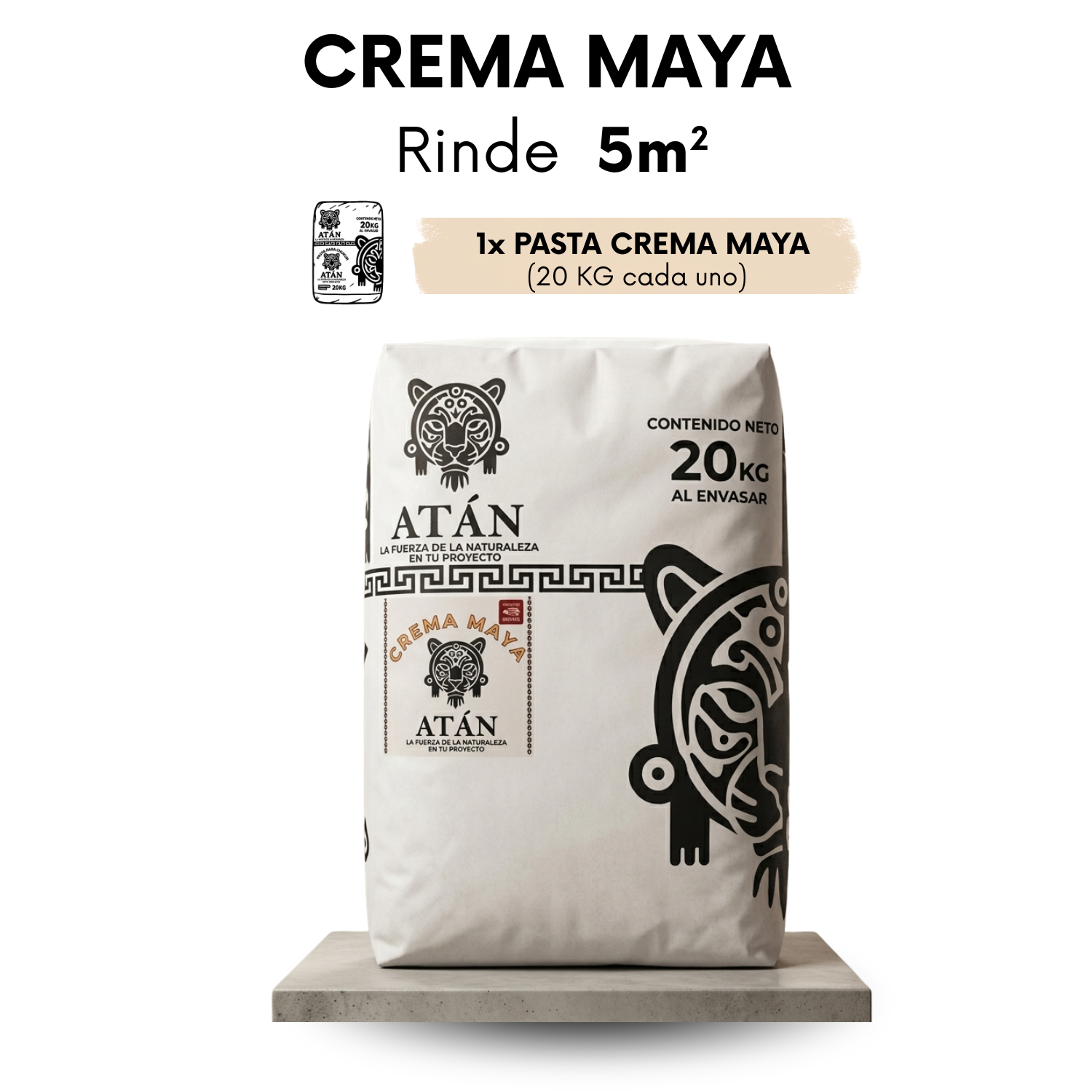 Bulto de 20 kg de la pasta Crema Maya, mezcla pigmentada lista para aplicar en acabados finos.