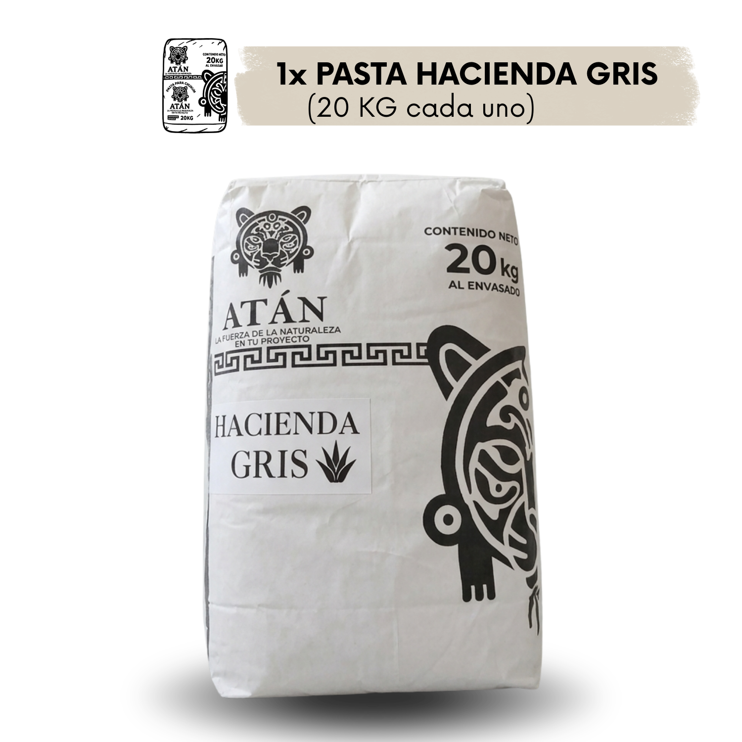 Bulto de pasta Hacienda Gris, mezcla en polvo para acabados tipo concreto pulido.